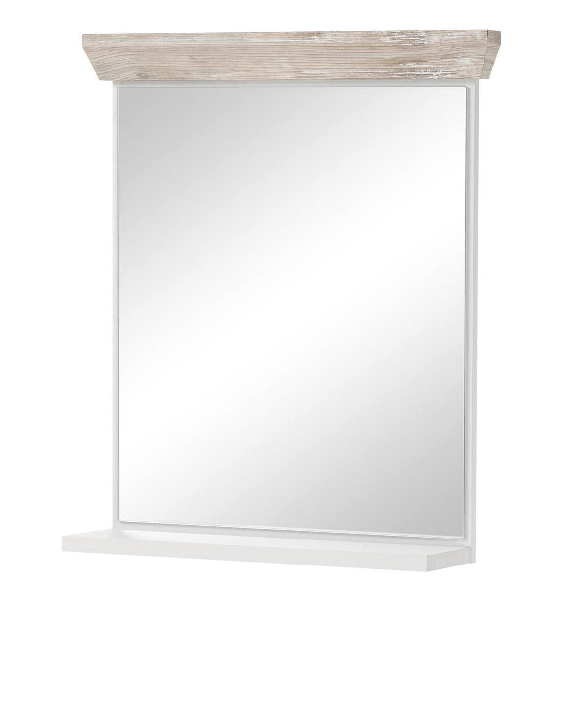 BADSPIEGEL Pinie weiß, Oslo Pinie Landhaus, Badspiegel mit Ablage, 60 x 72 cm - Weiß/Pinienfarben, Holzwerkstoff (60/72/15cm) - Furn.Design