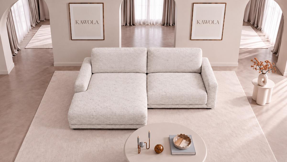 ECKSOFA MARLIN Cremeweiß Flachgewebe - Creme/Schwarz, Kunststoff/Textil (262/168cm) - KAWOLA