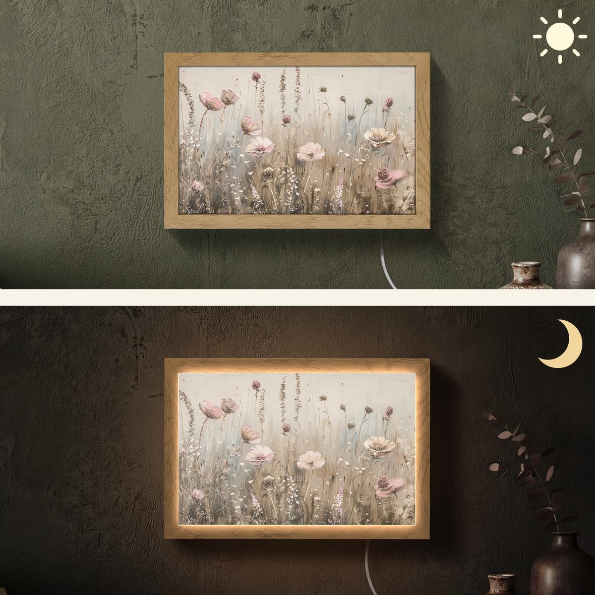 WANDLEUCHTE Blumen - Rosa - Modern - Beige 30x20 cm - Altrosa, Holzwerkstoff (30/20/8cm) - OnlyWow