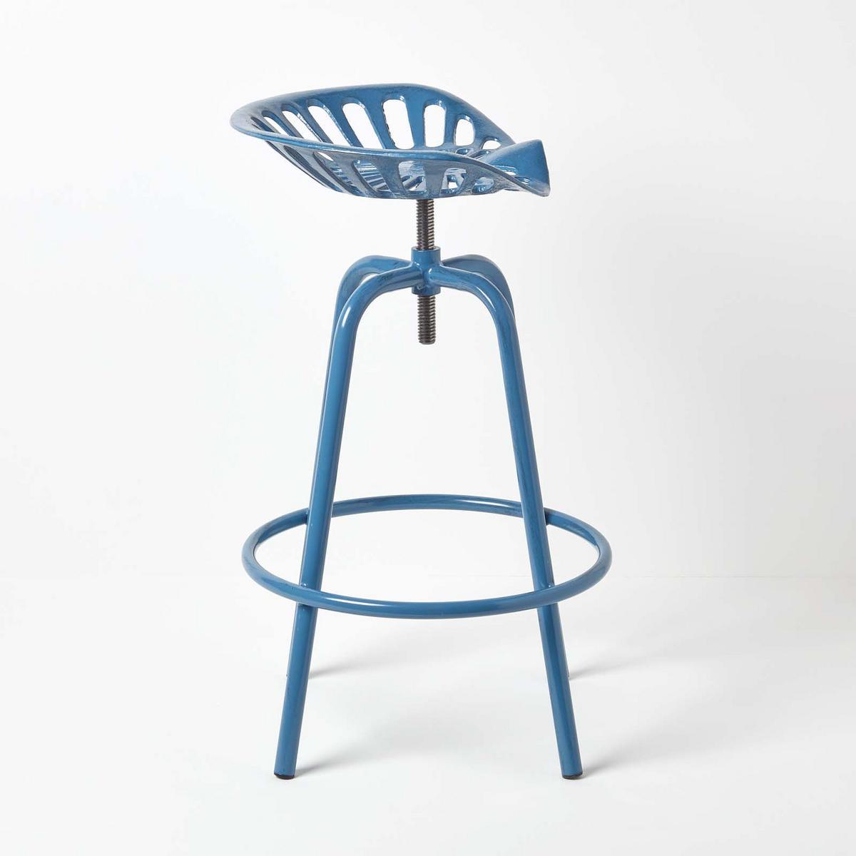 BARHOCKER Traktorsitz, Metall im Vintage-Look, höhenverstellbar - Blau, Metall (47/74/50cm) - Homescapes