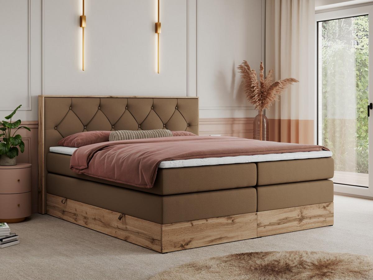 BOXSPRINGBETT VENETO KING 140/200 Braun Kunstleder - H4 - Braun, Holz/Textil (140/200cm) - MKS