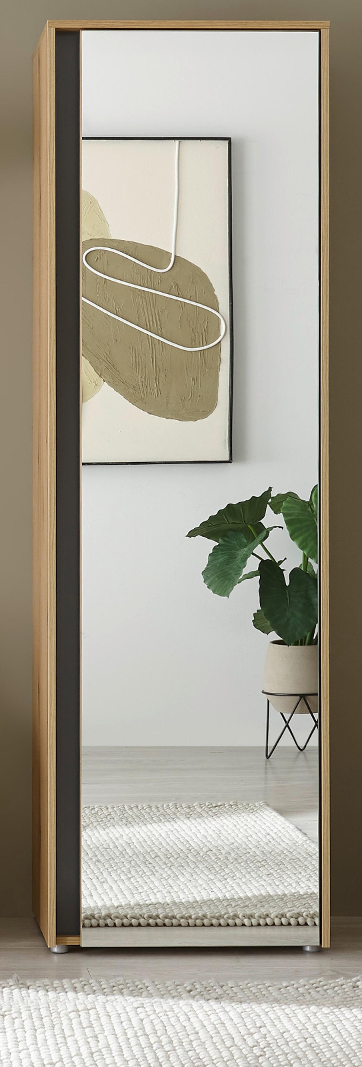 GARDEROBENSCHRANK Evoke Eiche, grau 60 x 200 cm, Flurschrank mit Spiegel - Eichefarben/Schwarz, Glas/Holzwerkstoff (60/200/40cm) - Furn.Design