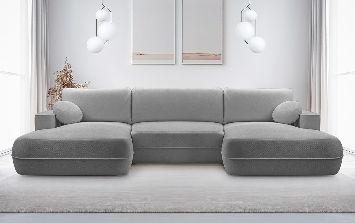 WOHNLANDSCHAFT Peoni Hellgrau 364/168/87 cm mit Schlaffunktion - Hellgrau/Schwarz, Kunststoff/Textil (364/87/168cm) - AX Living