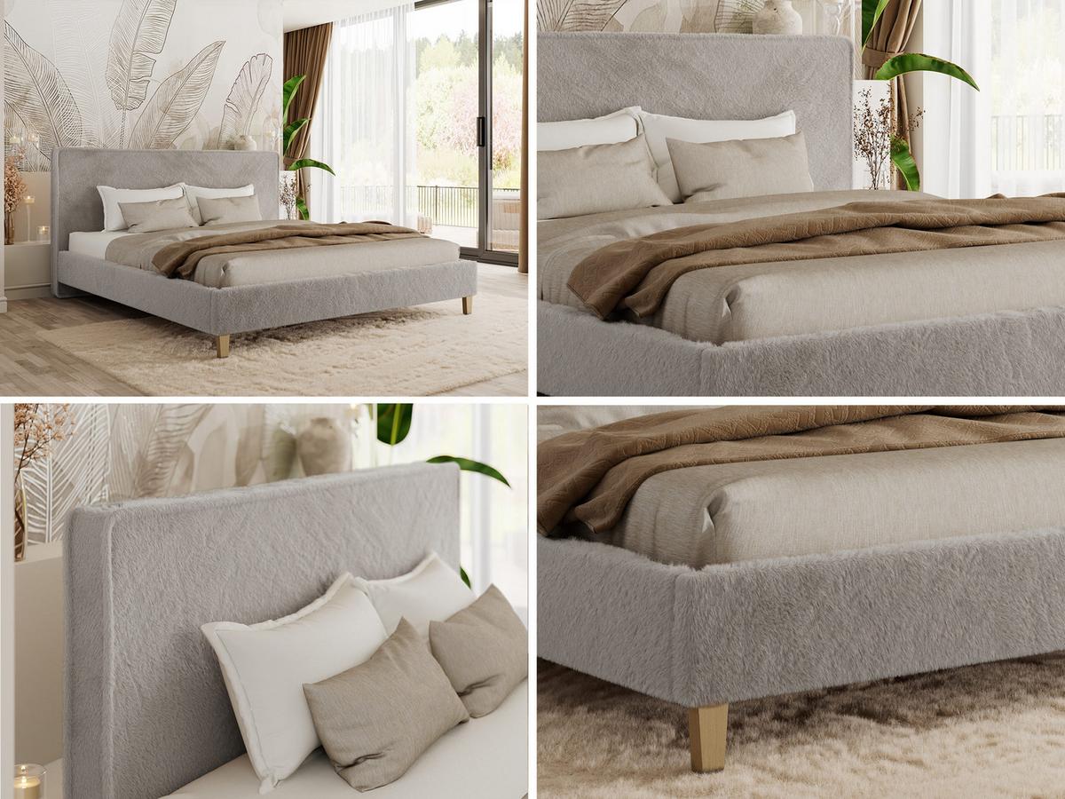 POLSTERBETT LUMARO CLASSIC 140/200 - Hellgrau Plüsch - Matratze Foam - Hellgrau/Kernbuche, Holz/Textil (140/200cm) - MKS
