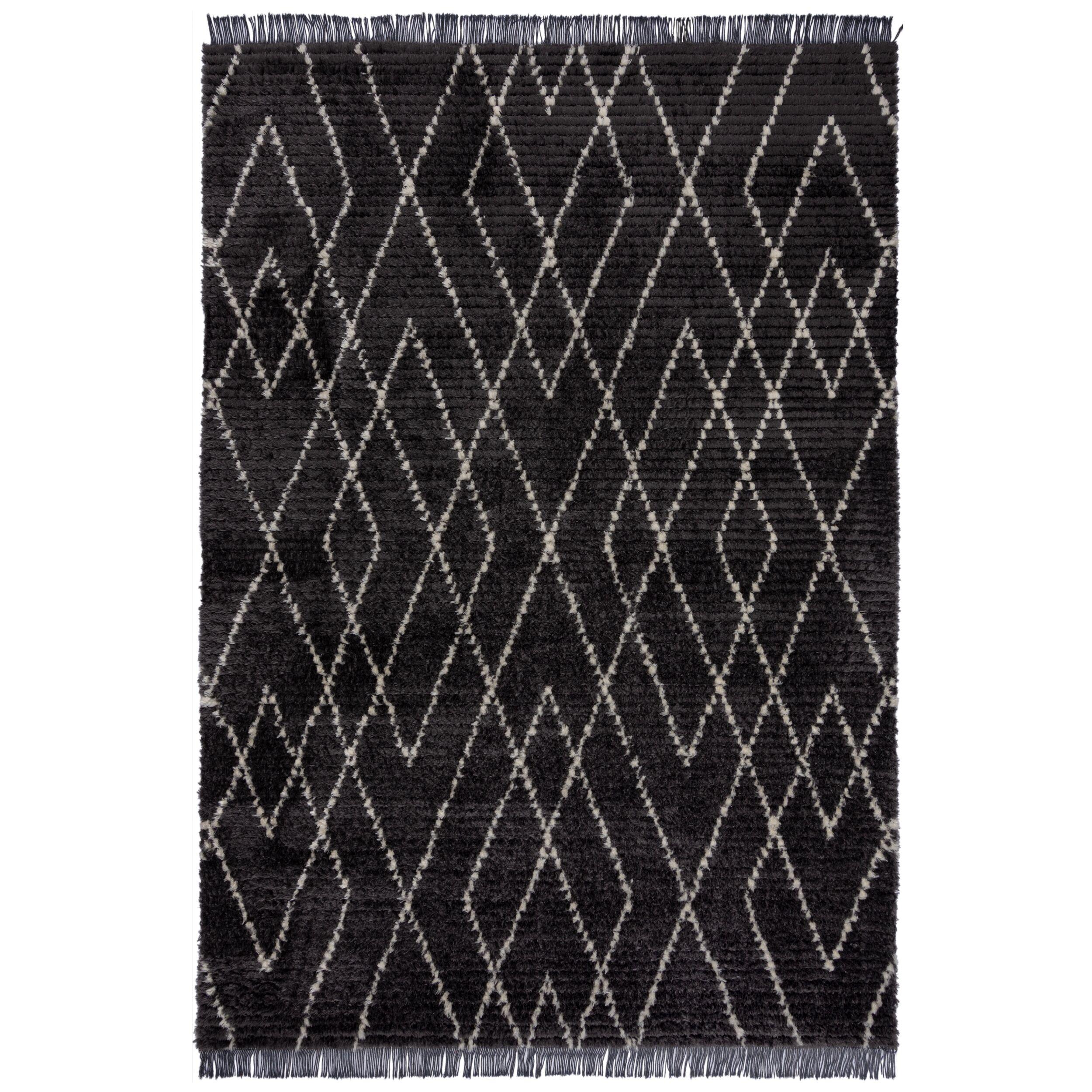 TEPPICH mit Fransen SWALE, geometrisch, Schwarz-Weiß, 120 x 170 cm - Schwarz, Textil (170/120cm) - KADIMA DESIGN