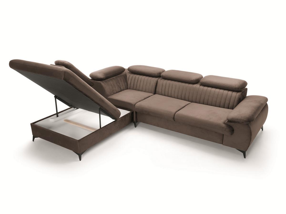 ECKSOFA FIORE Braun Velours-Stoff mit Schlaffunktion - Braun, Holz (280/193cm) - MASSENO