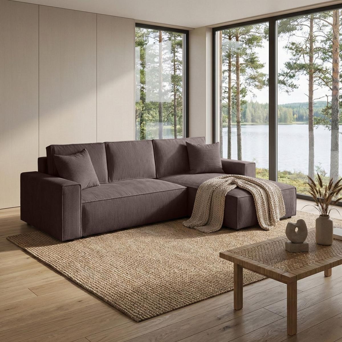 ECKSOFA Parys mit Schlaffunktion und universeller Ottomane, braun - Schwarz/Braun, Kunststoff/Textil (290/185cm) - Beautysofa