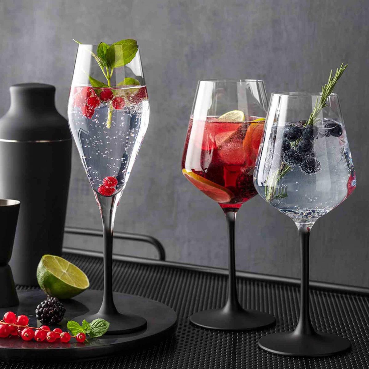 WEISSWEINGLÄSER Manufacture Rock schwarz-transparent 380 ml 4er Set - Transparent/Schwarz, Glas (0.38L) - Villeroy & Boch
