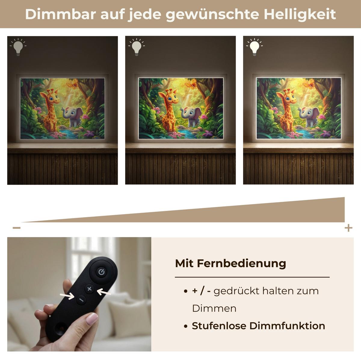 NACHTTISCHLAMPE MIT AKKU Giraffe - Elefant - Blumen - Dschungel 40x30 cm - Grün, Holzwerkstoff (8/40/30cm) - OnlyWow