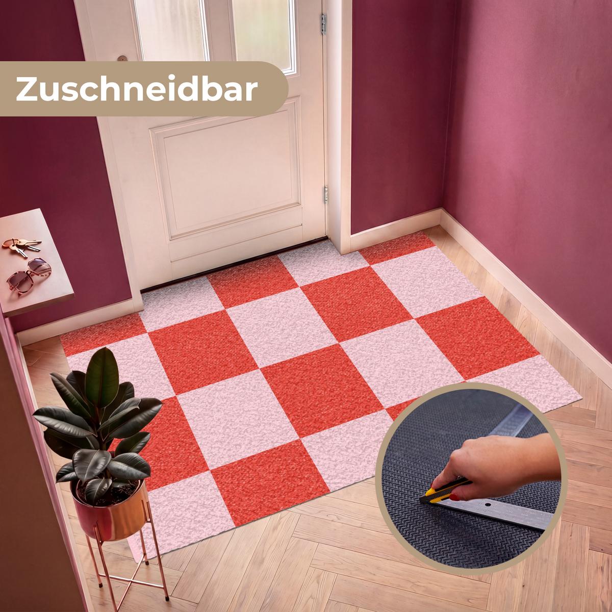 FUSSMATTE Schachbrettmuster - Rot - Rosa - Würfel Türmatte 180x120 cm - Rot, Kunststoff (180/0.4cm) - MuchoWow