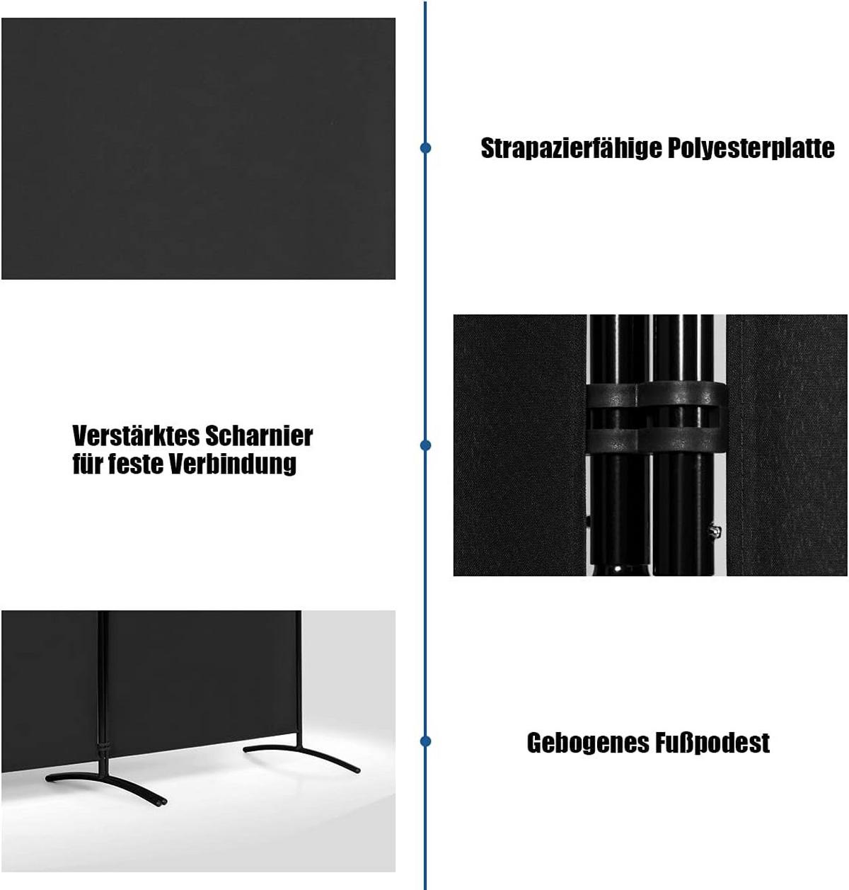 RAUMTEILER mit Untersetzern Schwarz - Schwarz, Textil (260/183cm) - COSTWAY