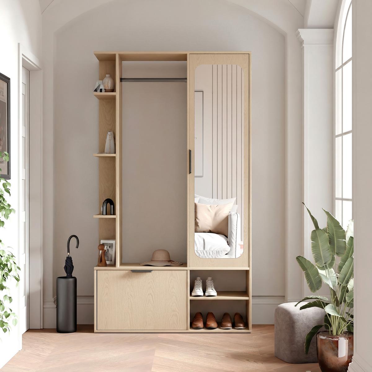 GARDEROBE mit Spiegel ELIOR - Naturfarben, Holz (100/189.4/33cm) - Idohome