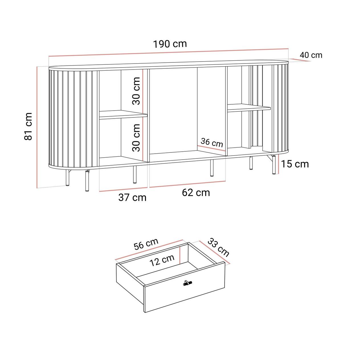 KOMMODE ELODIE 190 2T3S Kaschmir - Kaschmir, Holzwerkstoff (190/81/40cm) - Lookway