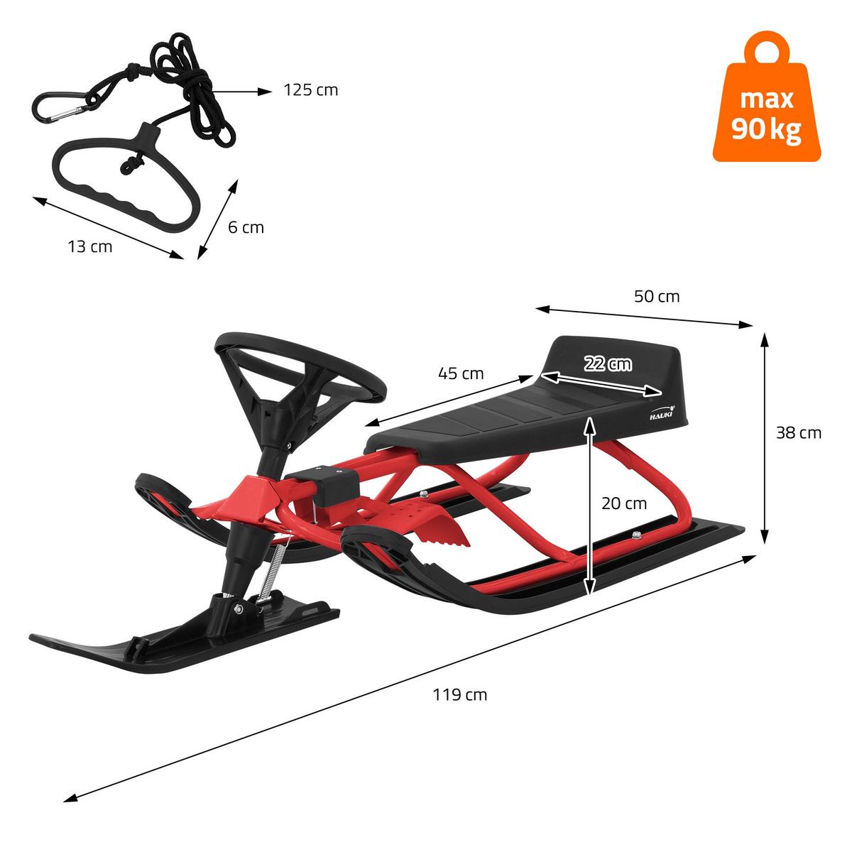 LENKSCHLITTEN Schwarz/Rot - Rot, Metall (50/119cm) - Hauki