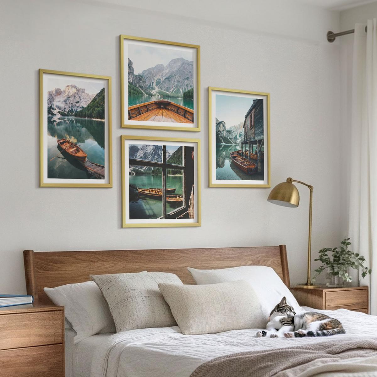 BILDER SET 4er Set - 50x50 cm & 40x60 cm Goldrahmen - Haus am Bergsee Łódź - Goldfarben, Kunststoff (50/50cm) - TULUP