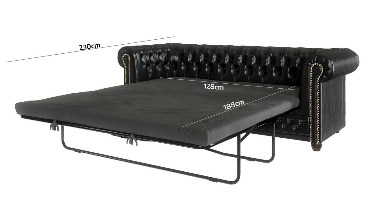 CHESTERFIELD-SOFA 3-sitzer mit Schlaffunktion Morin Schwarz vegan Leder - Schwarz/Braun, Holz/Textil (203/72/86cm) - S-Style Möbel