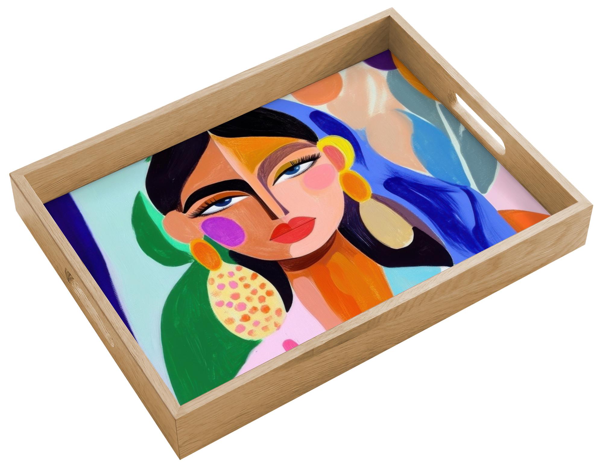 TABLETT Porträt - Frau - Modern 40x30 cm - Multicolor, Holz (40/5/5cm) - OnlyWow