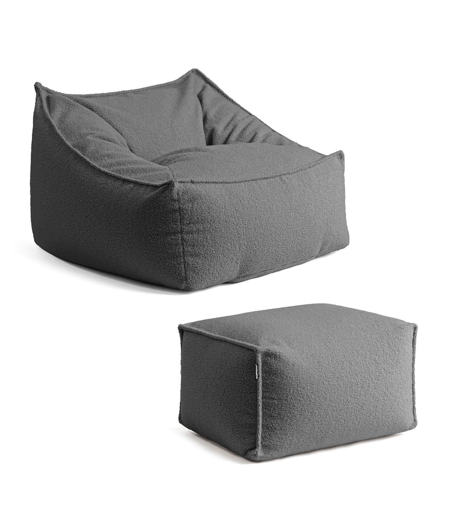 SITZSACK Bouclé Snug mit Hocker - Anthrazit, Textil (150/75/60cm) - Mokebo