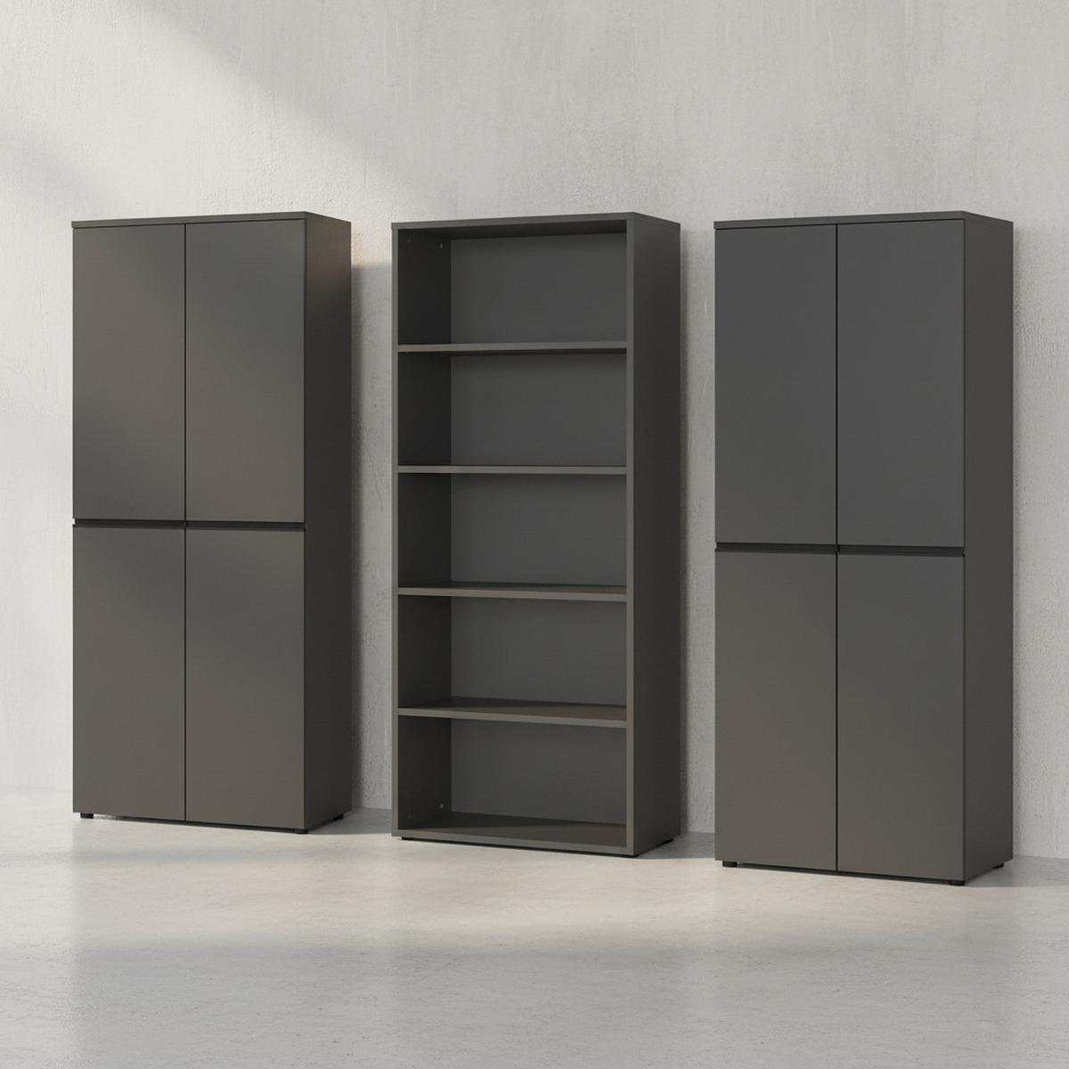 BÜRO-SET "Stuttgart" groß mit 3 Aktenschränke Soft-Close 272x197 cm Graphit - Schwarz, Holzwerkstoff (272/197/40cm) - KADIMA DESIGN