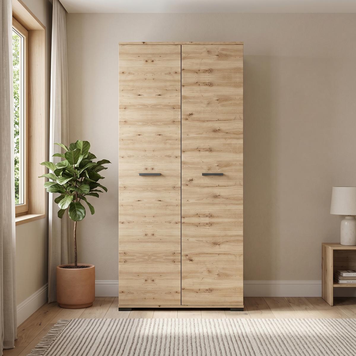 DREHTÜRENSCHRANK ALBANO 90/186/56cm 2-türig Eiche Artisan - Eiche Artisan, Holzwerkstoff (90/186/56cm) - MASSENO