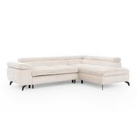 ECKSOFA mit Schlaffunktion und Bettkasten Bonnie aus Creme Cord-Stoff mit verstellbaren Kopfstützen und Armlehne - Ottomane rechts - Creme/Schwarz, Holz/Textil (275/210cm) - S-Style