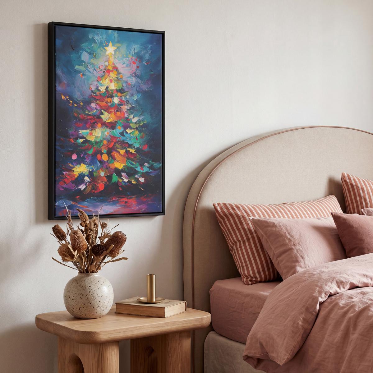 LEINWAND Bilder mit Rahmen - Weihnachtsbaum - Weihnachten - Abstrakt - Farbenfroh - 40x60 - Multicolor, Textil (40/60cm) - MuchoWow