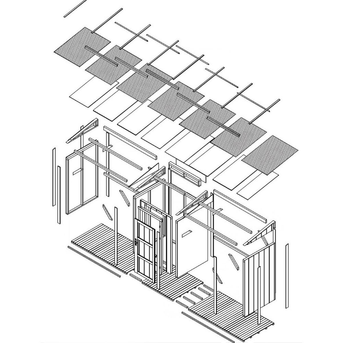 BRENNHOLZLAGER doppelt mit Geräteraum 6,49 m², zwei Brennholzbereiche mit insgesamt ~8,8 m³ Fassungsvermögen - Braun, Holz (118/220/550cm) - Timbela