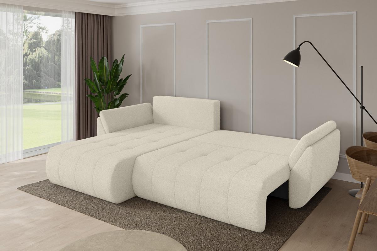 ECKSOFA mit Schlaffunktion Ottomane Links TOKO-L 277x194x86 Beige Bouclé - Sandfarben/Beige, Holzwerkstoff/Kunststoff (277/194cm) - ALTDECOR