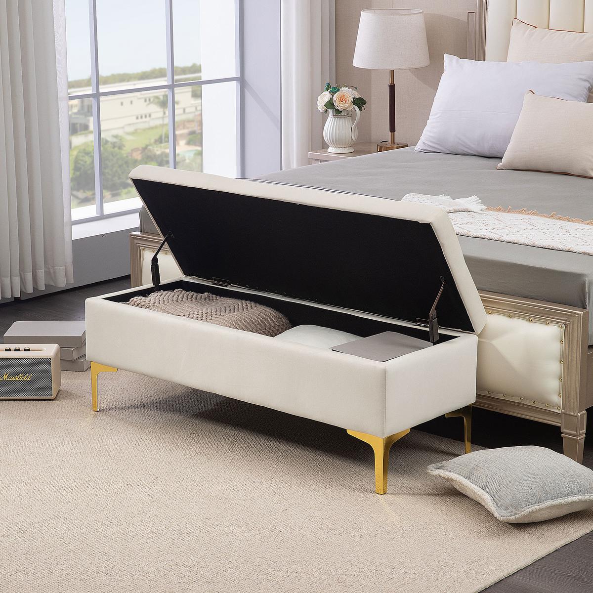 TRUHENBANK Metallbeine, für Wohnzimmer - Beige/Goldfarben, Kunststoff/Textil (44/44.5/120cm) - HOMCOM