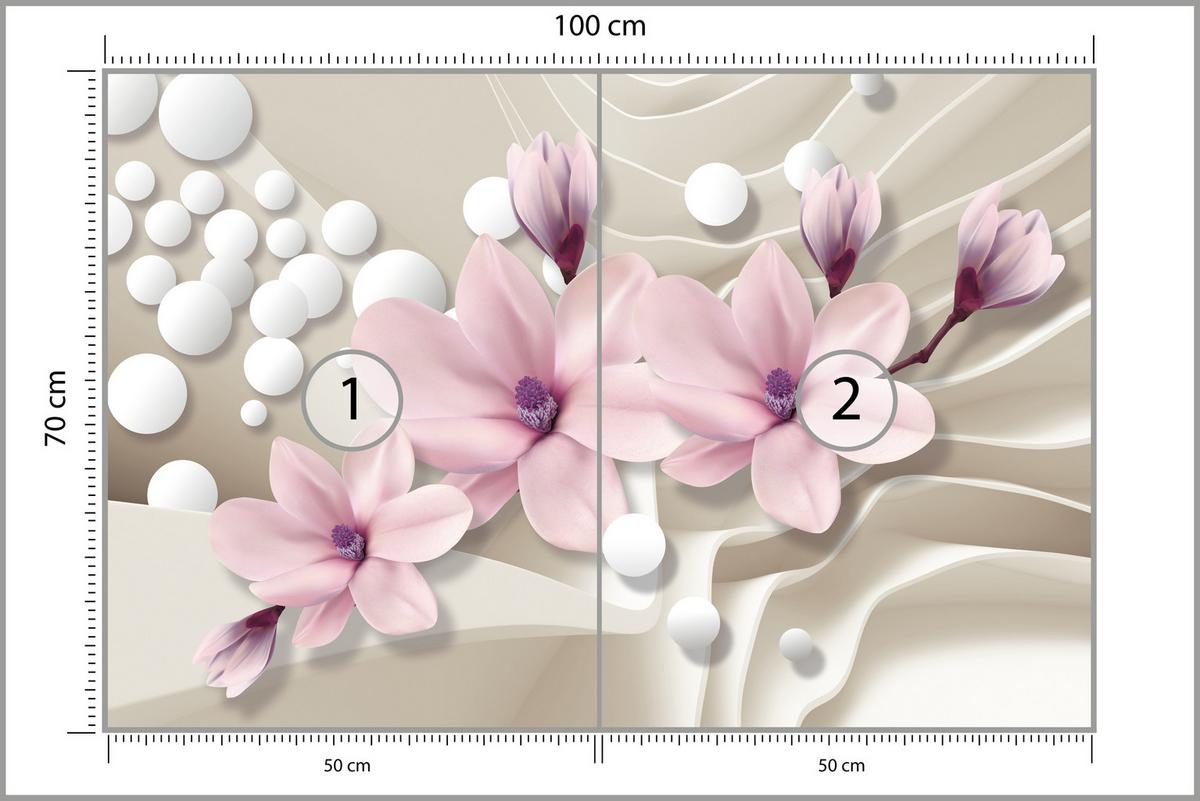FOTOTAPETE für Wohnzimmer BLUMEN Magnolien ROSA Welliges Raumhintergrund 100x70 - Beige/Rosa, Papier (100/70cm) - Muralo