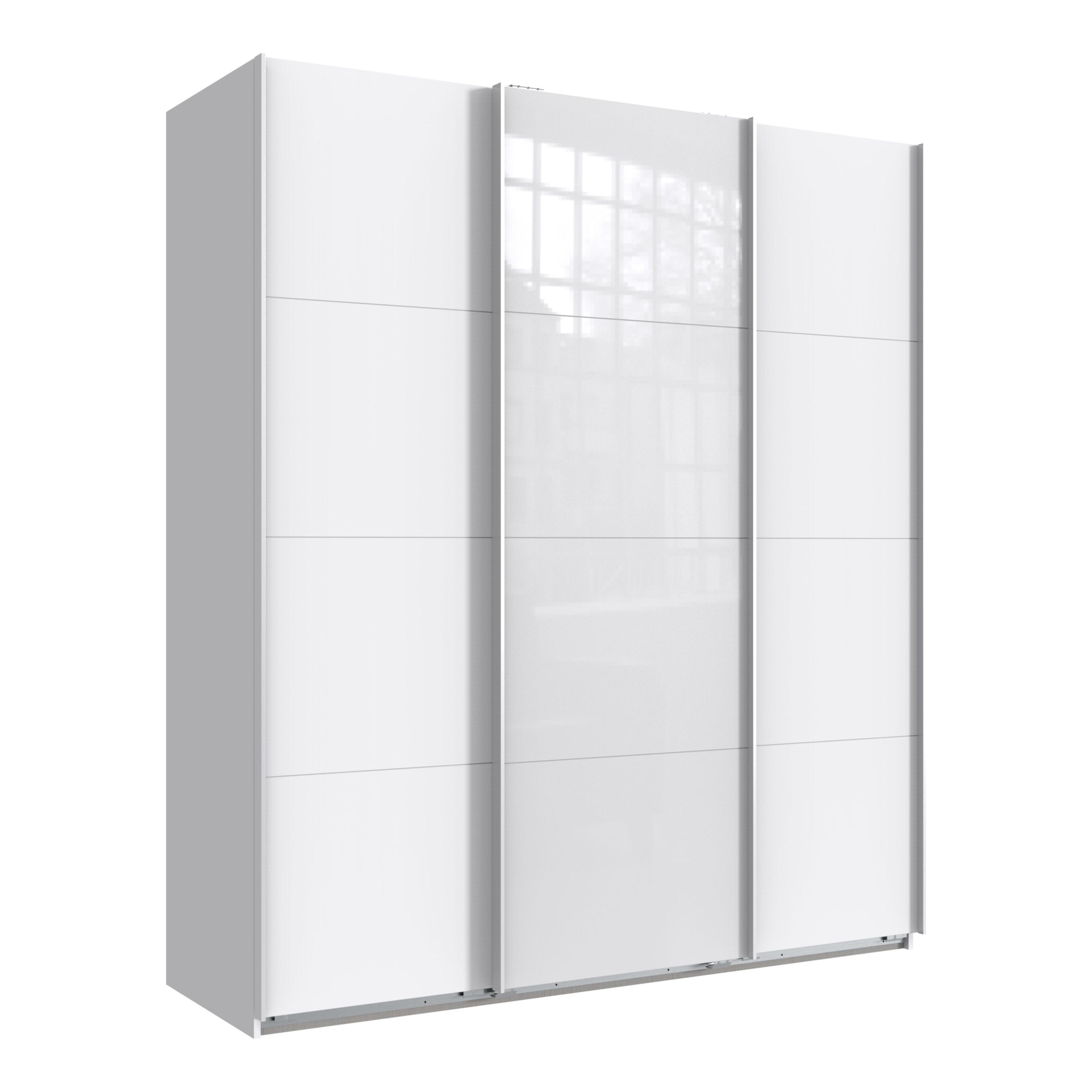 SCHWEBETÜRENSCHRANK 3-türig B180/H208/T64 cm in Weiß, Kleiderschrank mit einer Glasfront-Tür in Weiß / 22514 - Weiß Hochglanz/Weiß, Holzwerkstoff/Metall (180/208/64cm) - luma-home
