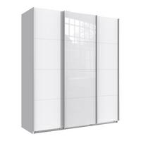 SCHWEBETÜRENSCHRANK 3-türig B180/H208/T64 cm in Weiß, Kleiderschrank mit einer Glasfront-Tür in Weiß / 22514 - Weiß Hochglanz/Weiß, Holzwerkstoff/Metall (180/208/64cm) - luma-home