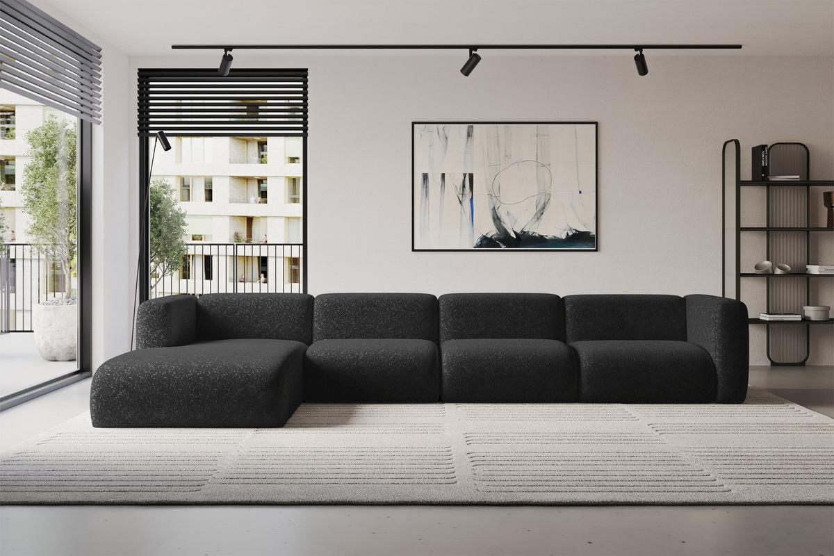 ECKSOFA Ottomane Links MIRA-L3 409x179x70 Schwarz Velours - Schwarz, Holzwerkstoff/Kunststoff (409/179cm) - ALTDECOR
