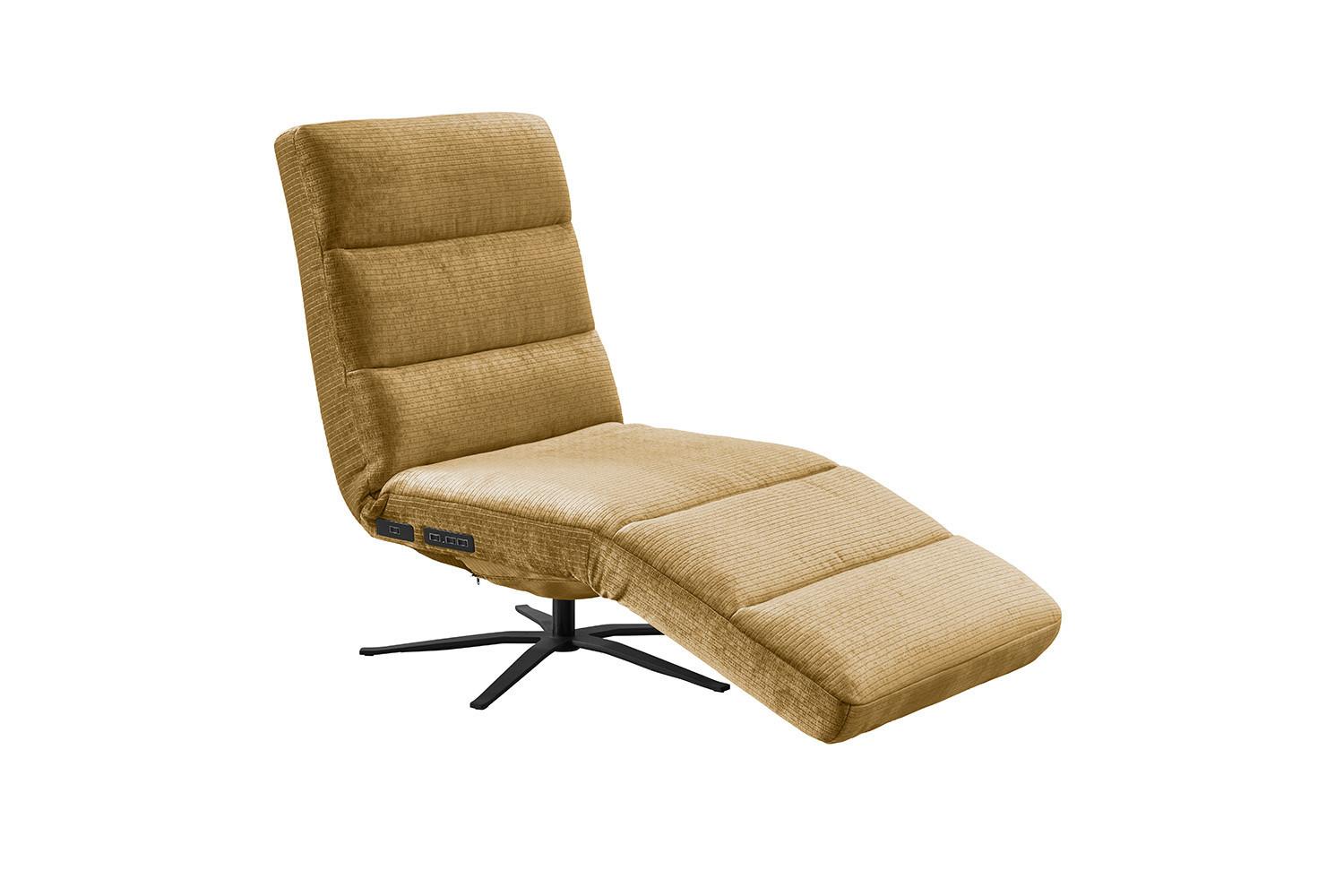 RELAXLIEGE ALINA Gelb Cord Relaxfunktion, Drehbar (360°) - Gelb/Schwarz, Textil/Metall (82/115/156cm) - KAWOLA