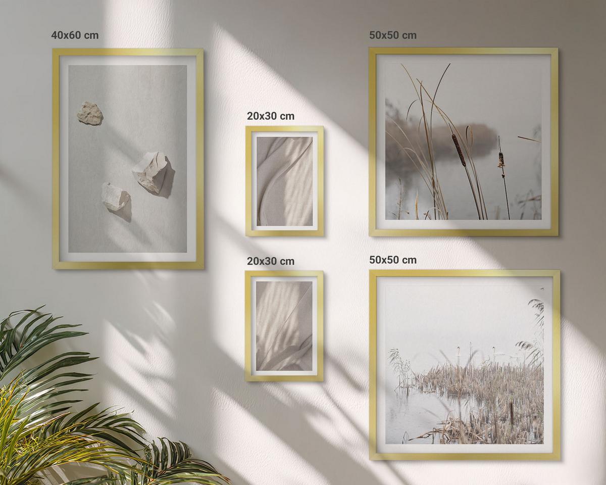 BILDER SET 5er Set - 50x50 cm & 20x30 cm & 40x60 cm Goldrahmen - Nahaufnahmen der Struktur im Boho-Stil - Goldfarben, Kunststoff (40/60cm) - TULUP