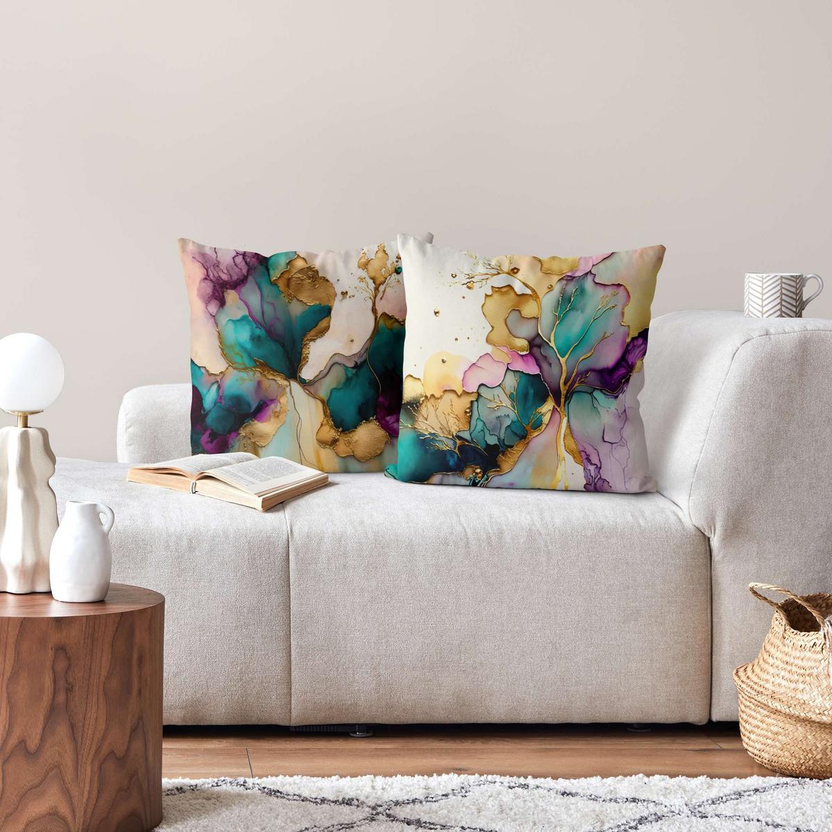 DEKOKISSEN 2er-Set Goldenes Farbspiel Duo 40/40 cm - Goldfarben, Textil (40/40cm) - Bilderwelten