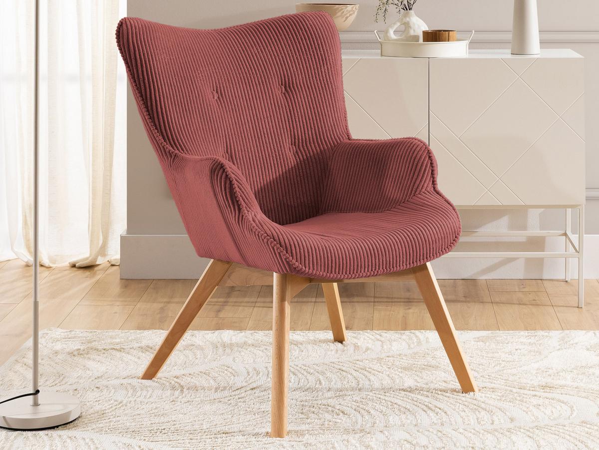 LOUNGESESSEL Lenari Terrakotta Cordstoff mit Füßen in Natur - Terracotta/Naturfarben, Holz/Textil (71/96/86cm) - S-Style Möbel