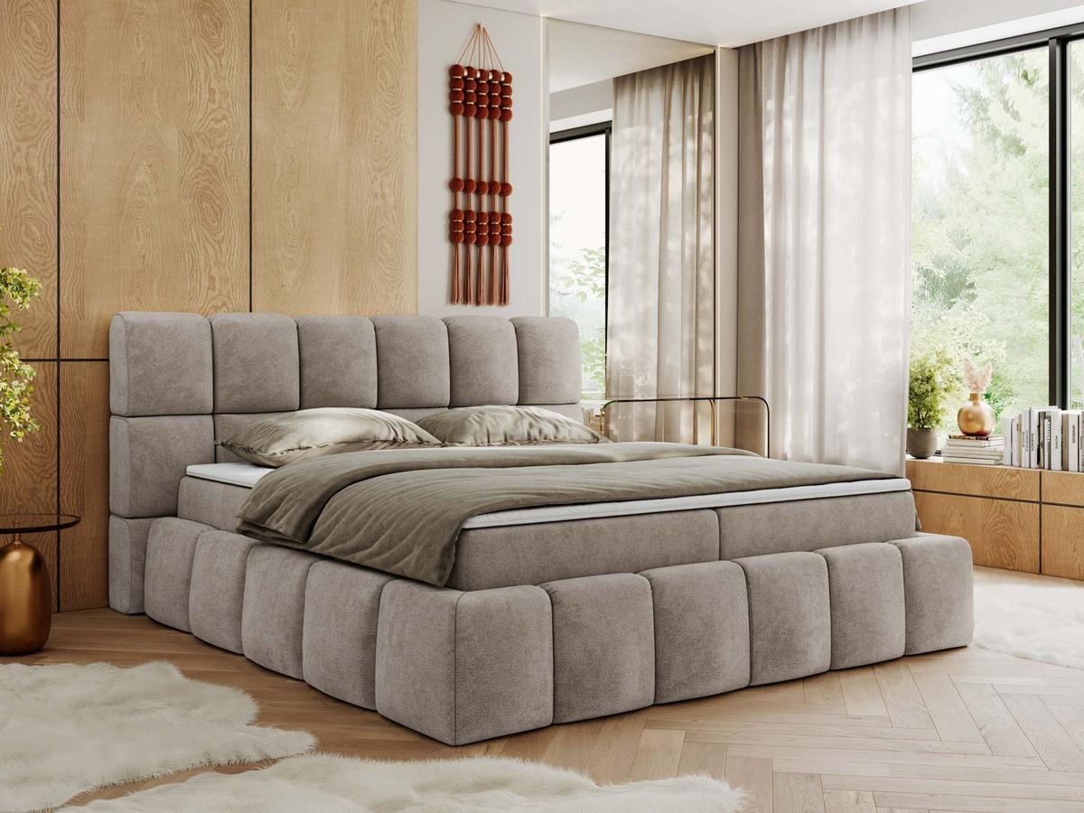 BOXBETT NIRA 180/200 - Beige Strukture - H3 - Beige, Holz/Textil (180/200cm) - MKS