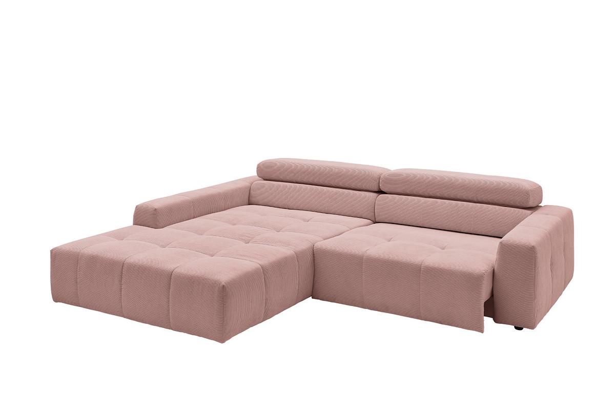 ECKSOFA MIT MOTORISCHEM SITZVORZUG RENO Pink Cord Relaxfunktion - Schwarz/Rosa, Kunststoff/Textil (258/217cm) - KAWOLA