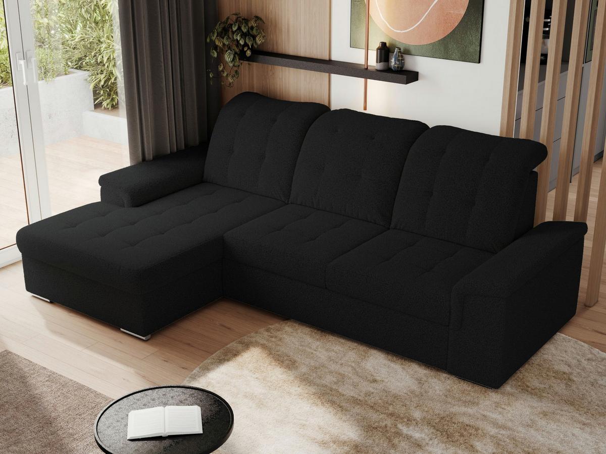 ECKSOFA MADRITO L - Schwarz Boucle - Links - Silberfarben/Schwarz, Textil/Metall (160/256cm)