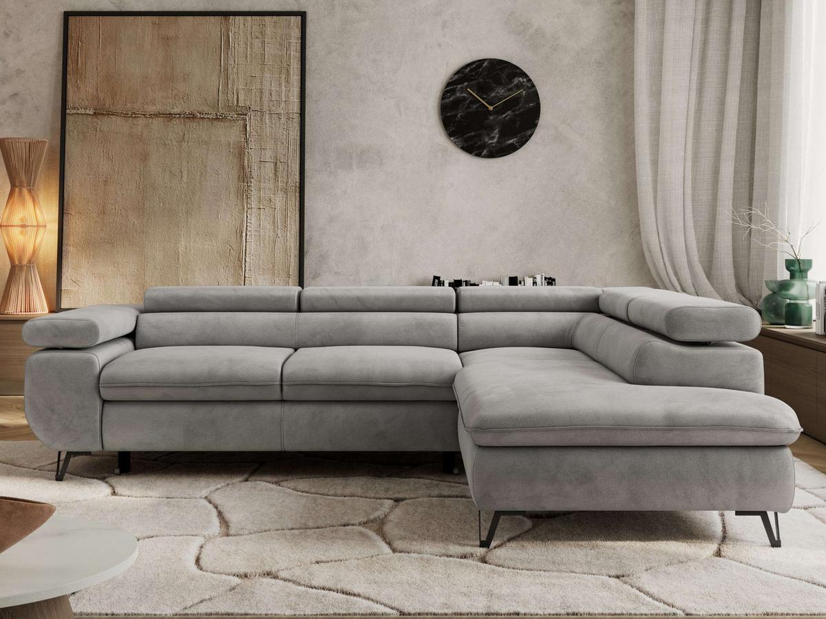 ECKSOFA PABLO L Hellgrau Velvet - Rechts Seite mit T25 Topper - Hellgrau/Schwarz, Textil/Metall (273/208cm) - MKS