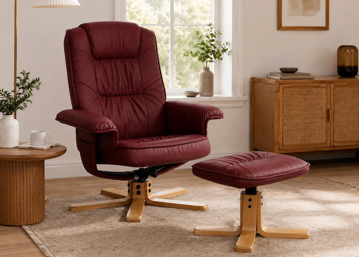 RELAXSESSEL MIT HOCKER Bordeaux - Bordeaux, Textil (80/100/105cm) - MCW