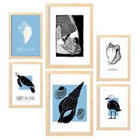 POSTER Set Mit 6 In Schwarzer Tinte Muscheln Kunstdrucke Von Meer Und Ozean Für Innenarchitektur A3 & A4 Rahmen Aus Hellem Holz - Beige, Papier (29/3cm) - Nacnic