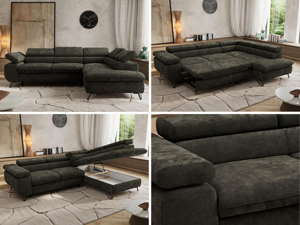 ECKSOFA PABLO L Dunkelgrau Schenille glatt - Rechts Seite - Dunkelgrau/Schwarz, Textil/Metall (273/208cm) - MKS
