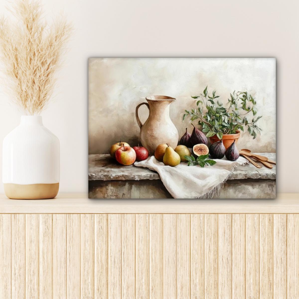 LEINWANDBILD Obst - Kräuter - Ländlich Wandbild 40x30 cm - Naturfarben, Textil (40/30cm) - MuchoWow