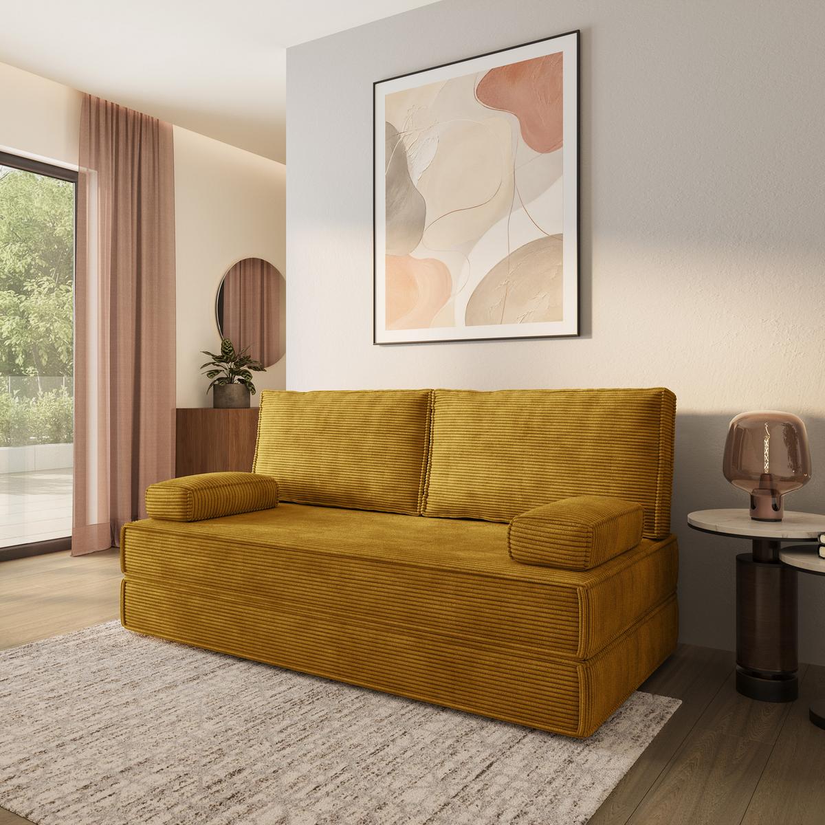 BETTSOFA SILAR aus Schaumstoff Kordstoff Gelb Schlaffunktion - Gelb, Textil (170/86/80cm) - MASSENO
