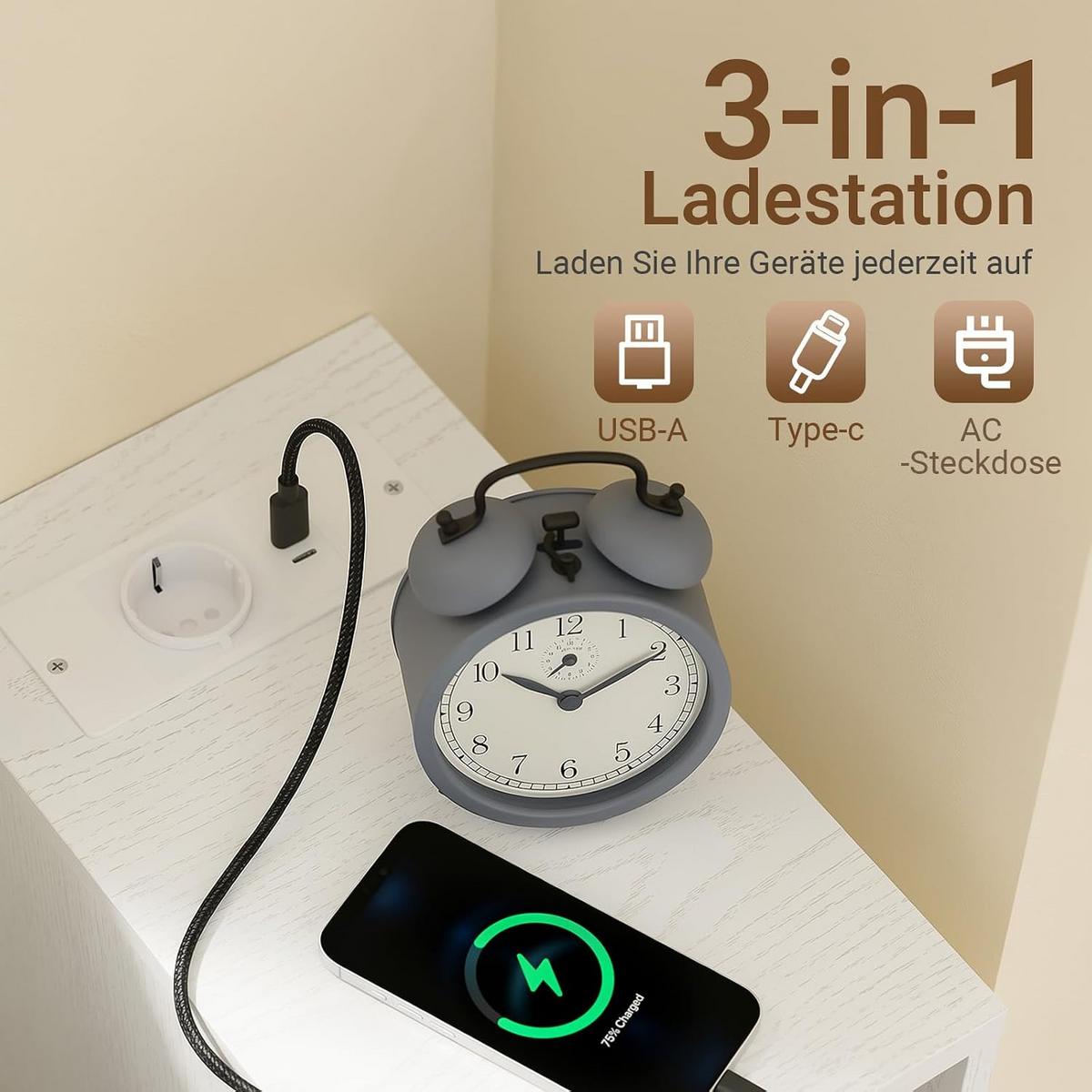 NACHTTISCH schmal mit Ladefunktion und LED-Sensorleuchte, 20x35x60cm - Weiß, Holzwerkstoff (35/60/20cm) - SoBuy