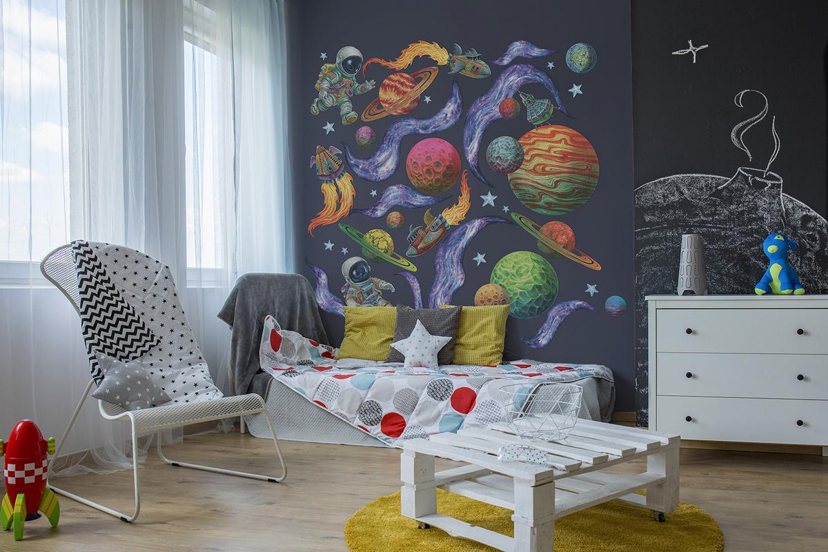 WANDAUFKLEBER 130x201cm - Farbenfroher Raum - Multicolor, Kunststoff (130/201/0.1cm) - Wallfluent