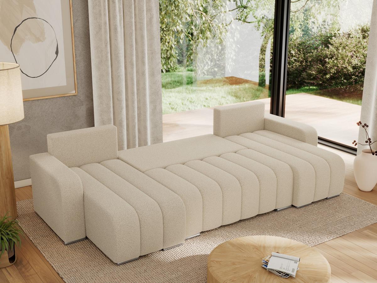 WOHNLANDSCHAFT KIRASSO U Beige Boucle - Beige/Grau, Textil/Metall (320/86/147cm) - MKS