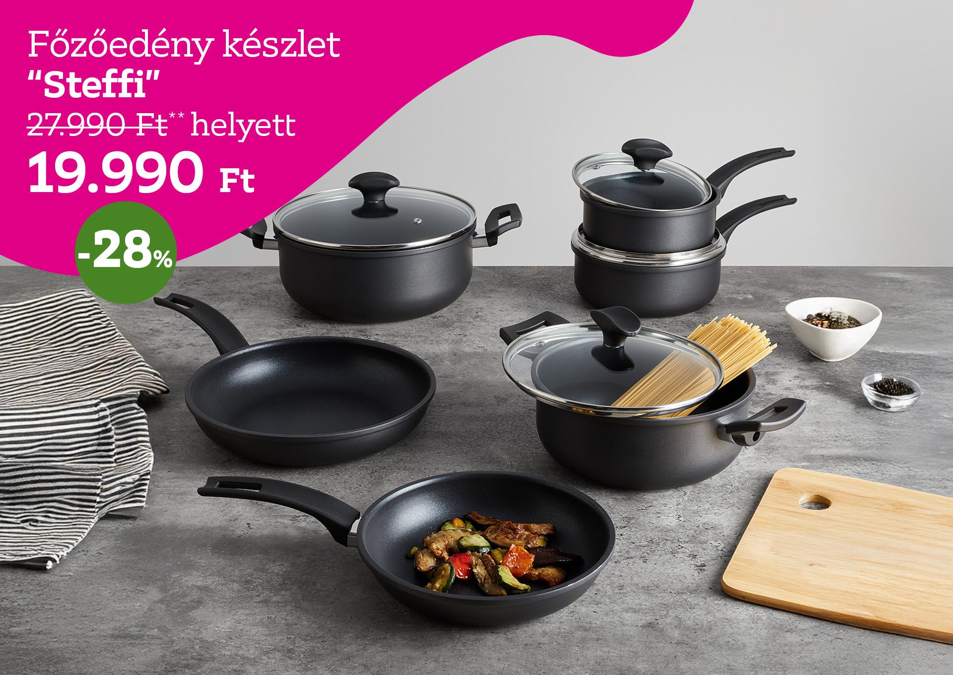Főzőedény készlet STEFFI 27990 Forint helyett 19990 Forint, kedvezmény mértéke 28%